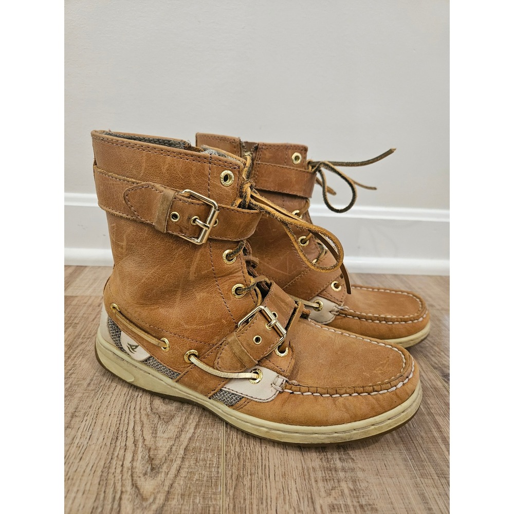 Sperry Top-Sider Women's 6.5 Leather High Top Boat Boots Brown Buckle Lace Up